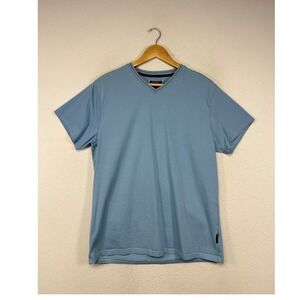 Minimalist Marc Asher Mens Large Blue‎ Mercerized Cotton V-Neck Short Sleeve Tee